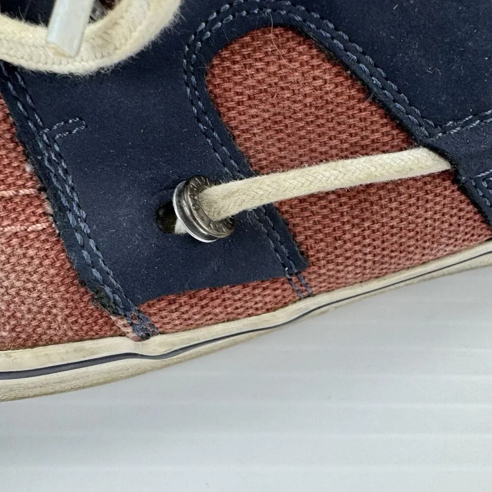 Tommy Bahama Asunder Stripes Canvas Boat Shoes Red Blue Men 10.5 Deck Nautical